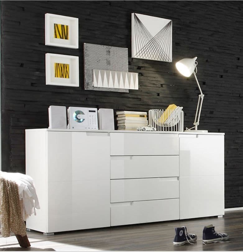 Santino Elegant White High Gloss Wide Sideboard with 2 Doors and 4 Drawers